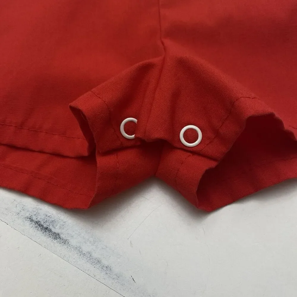 VTG Montgomery Ward Lightweight Red Shortalls Romper  12 Months Shoe Print
